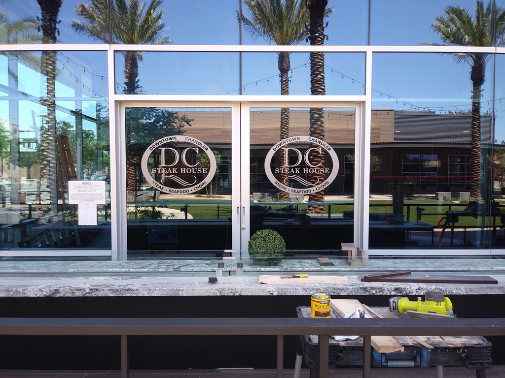 Etched vinyl window graphics in Chandler AZ
