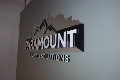 Multi-layered mixed media lobby sign in Phoenix AZ